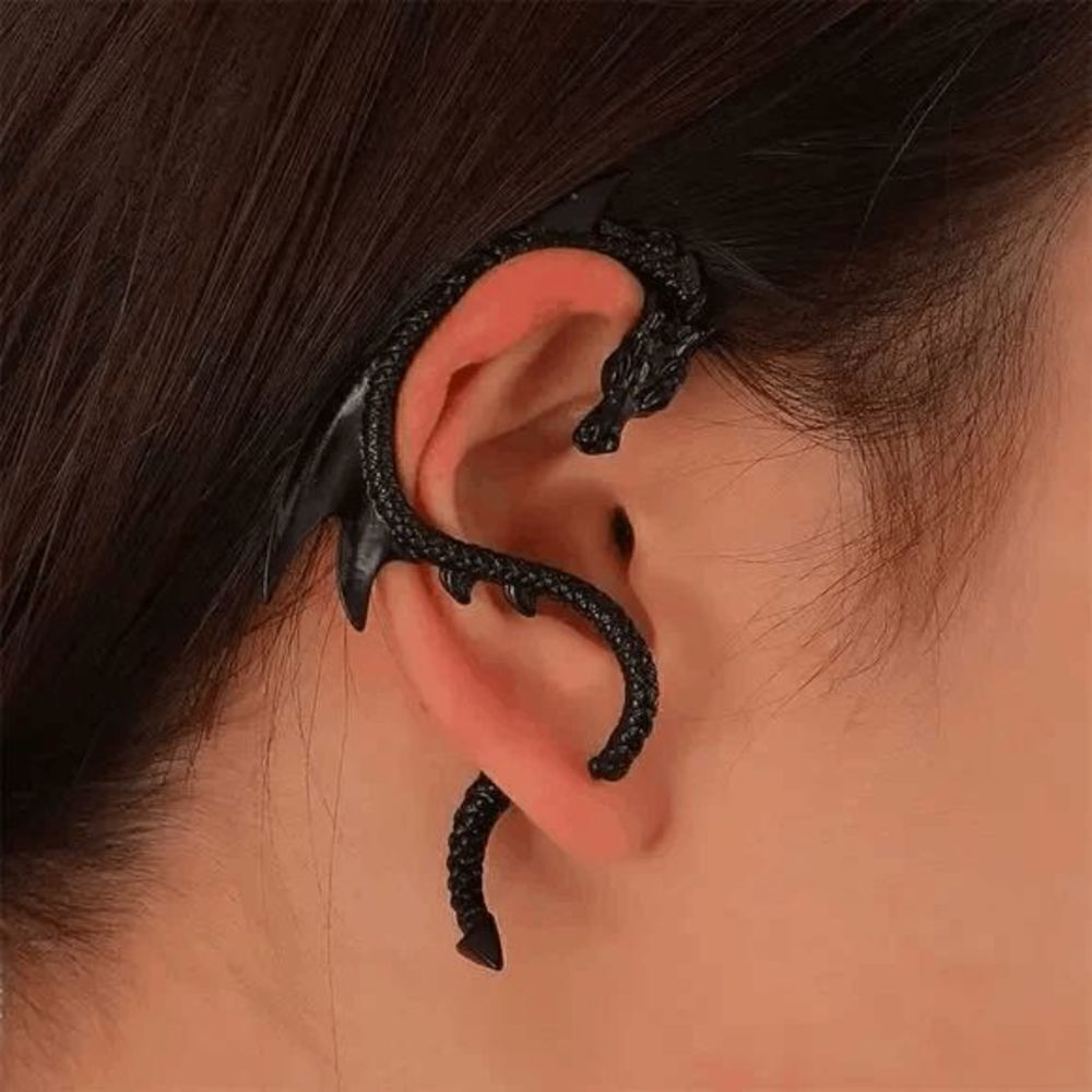 BLACK PUNK GOTH FLYING DRAGON EAR CUFF EAR JACKET EAR HUGGER